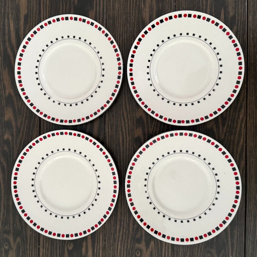 Set of 4 Vintage Avante Collection by Sango Saucer Small Plates, Magic Pattern